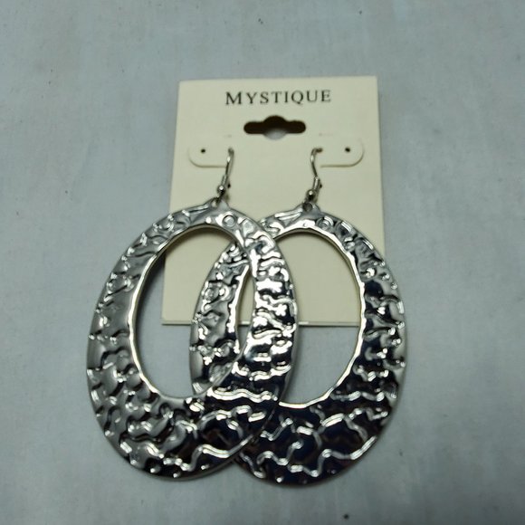 Mystique large silver hammered dangle fish hook earring - Picture 3 of 5